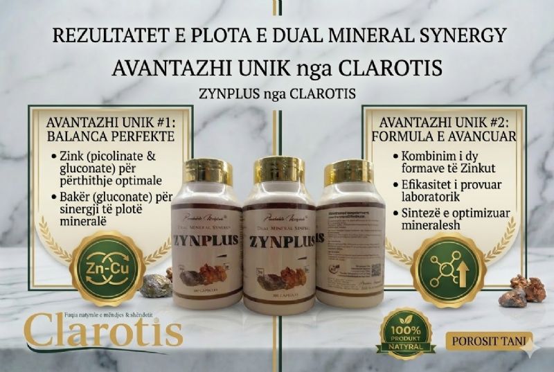 Suplement antioksidant ZYNPLUS nga CLAROTIS, kapsula per balancim mineral, mineral per organizmin, kapsula per stres oksidativ, suplement per imunitet dhe shendet, kapsula per energji trupore, mineral per qeliza, kapsula natyrale me zink efekt